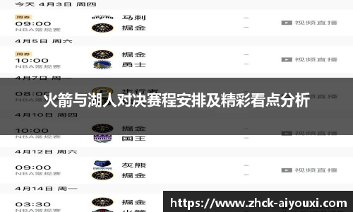 火箭与湖人对决赛程安排及精彩看点分析